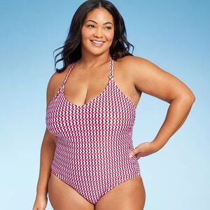 Kona Sol Red, Blue and White One Piece Swimsuit NWT